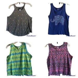 Girls Lot of 4 Tank Tops Size Med Large XL Green Purple Gray Blue Racerback